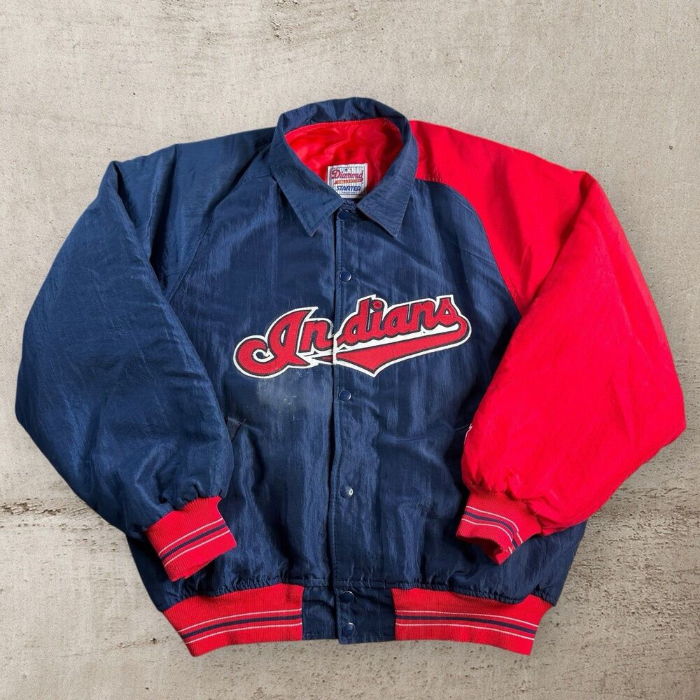 Vintage Cleveland Indians Starter Jacket Large Script MLB Diamond Collection 90s - Picture 1 of 15